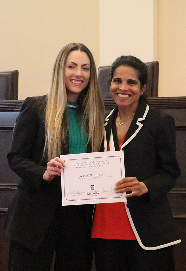 Dean Rodrigues and law student Jessie Thompson at Awards Day
