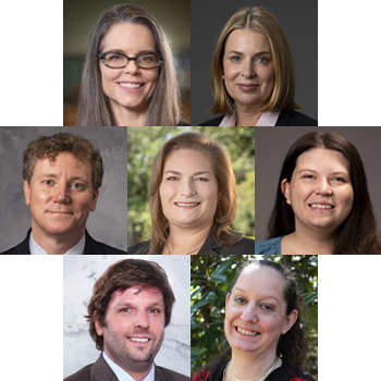 Collage of LeClercq, Heywood, McNiff, Hines, May, Striepe and Ellis