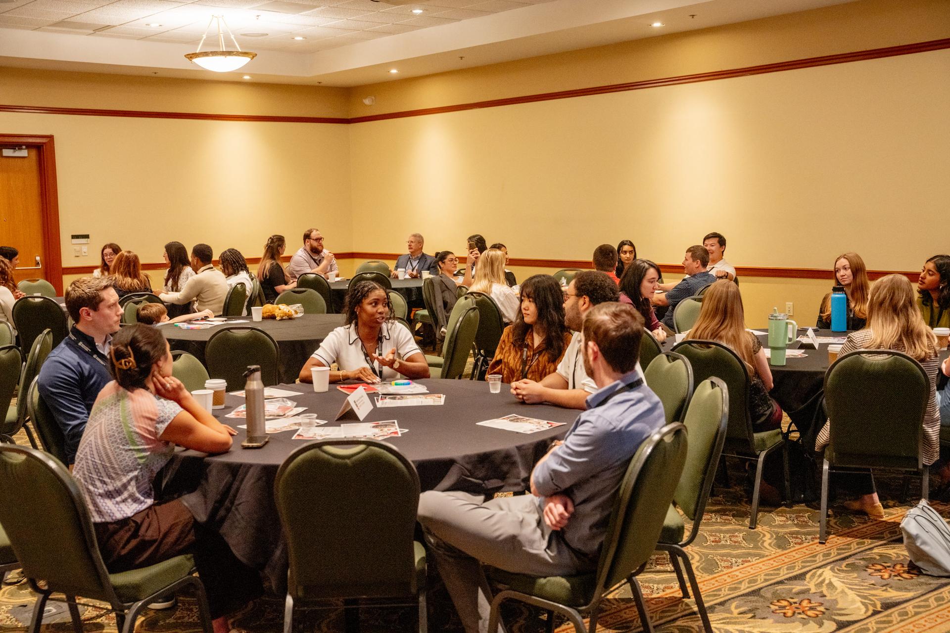 Students connecting with alumni