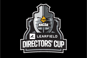 The official logo for the Learfield Directors' Cup featuring the NACDA trophy graphic centered on a solid black background.